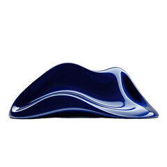 Abstract sculpture, glossy, navy blue, with fluid, organic lines on black background