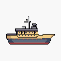 Obraz premium Vector illustration of a ship, pixel art game style,