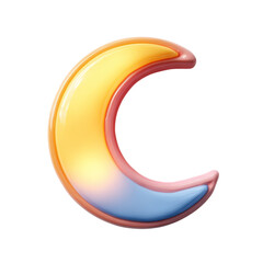 Crescent Moon with Cartoon Style, Night, and Isolated.