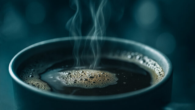 A close-up shot of a cup of freshly brewed coffee, steam rising gently, emanating warmth and inviting aromas, inviting the viewer to indulge in a moment of caffeinated bliss.
