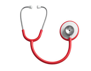 A bright red stethoscope against a solid black background, top-down perspective