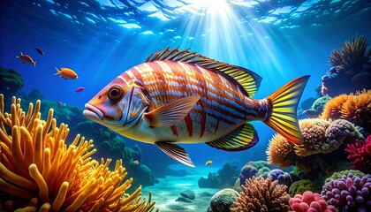 Vibrant Fish in Coral Reef - A Colorful Underwater Scene.