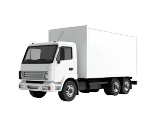 A clean white delivery truck, boxy cargo area, isolated against a black background