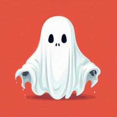 an AI Image Generator, Illustration of a Friendly Ghost in a White Sheet Costume Floating