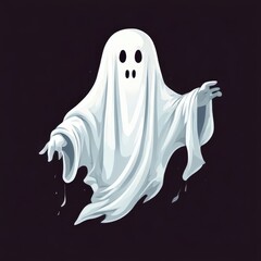 an AI Image Generator, Illustration of a Friendly Ghost in a White Sheet Costume Floating