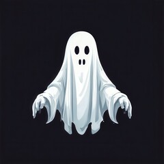 an AI Image Generator, Illustration of a Friendly Ghost in a White Sheet Costume Floating