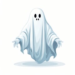 an AI Image Generator, Illustration of a Friendly Ghost in a White Sheet Costume Floating