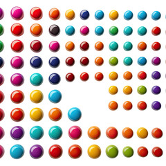 Colorful glossy circles arranged in a grid pattern on black background