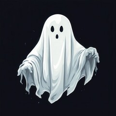 an AI Image Generator, Illustration of a Friendly Ghost in a White Sheet Costume Floating