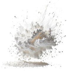 Explosion of white powder erupting from a pile, isolated on black