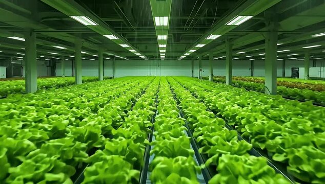 Automated Vertical Farming Facility with Hydroponic Lettuce and Irrigation System