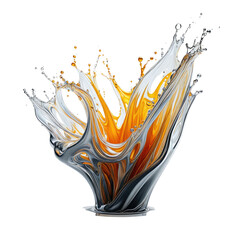 Abstract splash of gold, gray, and white liquids on a black background