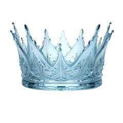 Detailed water crown, clear & icy, elegantly sculpted, against a black backdrop