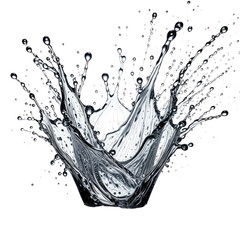 Water splash with droplets forming a crown, isolated against a black background