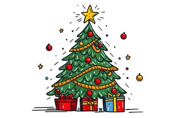 Obraz premium Christmas drawing plant tree.