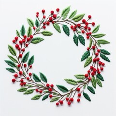 Naklejka premium Holly wreath in embroidery style pattern celebration creativity.