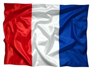 A rippled, draped flag with vertical stripes of red, white, and blue against black