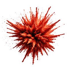 Burst of vibrant red powder with intricate, spiky radial design against black