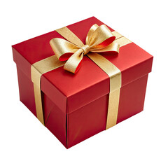 Obraz premium Red gift box with gold ribbon, ready to celebrate