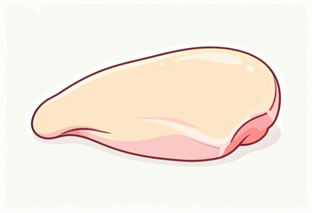 Fototapeta premium A cartoon drawing of a chicken breast. The drawing is in a white background. The chicken breast is cut in half and is shown in its entirety