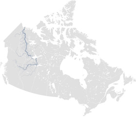 Mackenzie river system &ndash; rivers vector map of Canada highlighting main stem and primary tributaries (LCC Projection, scaled by river size, PPT-compatible, multi-layered & fully editable)