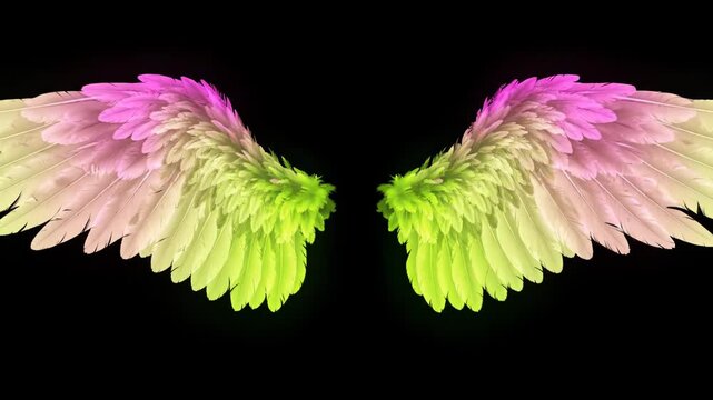 Colorful Angel Wings on Black Background - Vibrant Feathers.
