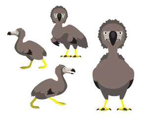 Dodo Bird Face Poses Cartoon Character Vector