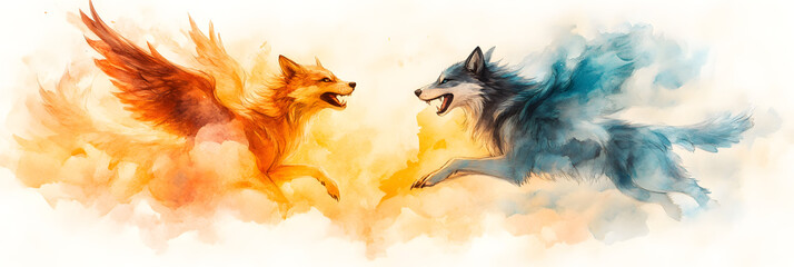 watercolor of a two wolf