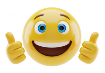 Yellow smiley face giving thumbs up isolated on a transparent background