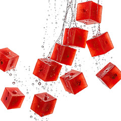 Watermelon cubes, refreshing, underwater
