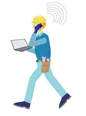 モバイル機器を使って忙しく働くエンジニア。