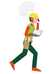 モバイル機器を使って忙しく働くエンジニア。