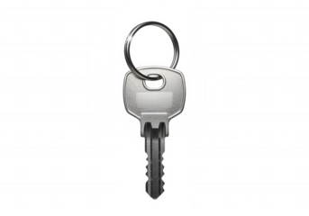 Silver key with ring isolated on a transparent background