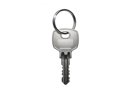 Silver key with ring isolated on a transparent background