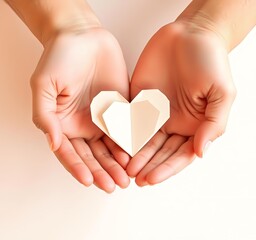 Obraz premium Two Hands Holding Heart on White Paper Closeup