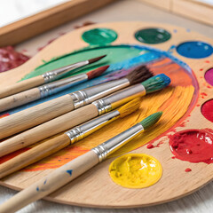 Obraz premium Colorful Paintbrushes with Vibrant Paint on Artist Palette
