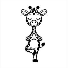 Yoga Giraffe Coloring Page, Cute Giraffe Meditation Illustration, Kids Animal Yoga Drawing