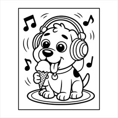Cute Puppy Coloring Page, Happy Dog Cartoon Illustration, Kids Animal Coloring Sheet