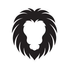 Stylized lion head silhouette with bold black mane, faceless animal outline illustration, isolated on white background for logos, icons, tattoos, and creative artwork