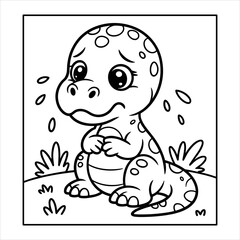 Crying Dinosaur Cartoon, Sad Baby Dinosaur Illustration, Cute Dino Emotion Vector.