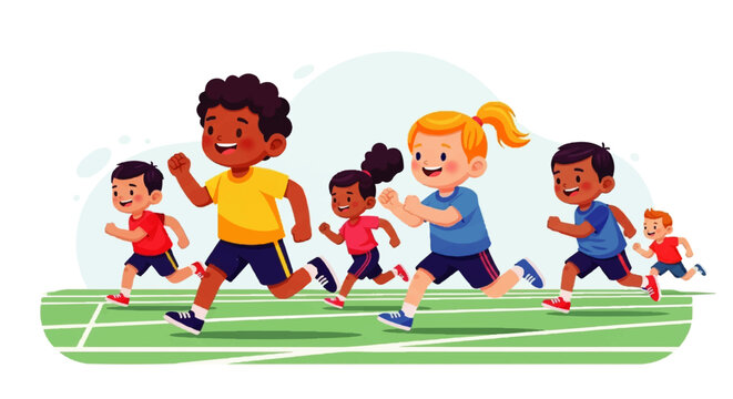 Diverse Group of Children Running in a Race.