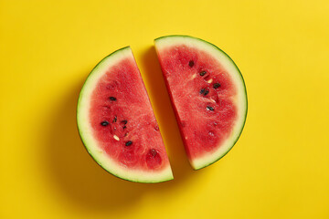 Fresh watermelon slices on a bright yellow background, summer fruit