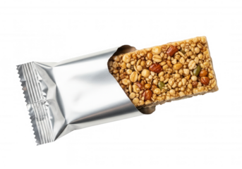 Nutty Granola Bar Silver Wrapper isolated on a transparent background