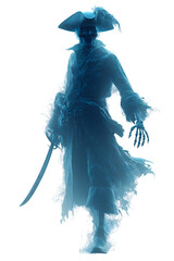 Ethereal pirate apparition with sword, a spectral captain ready for adventure, ghostly sailor in vintage attire, perfect for Halloween and fantasy projects
