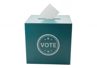 Teal Ballot Box With Vote Emblem isolated on a transparent background