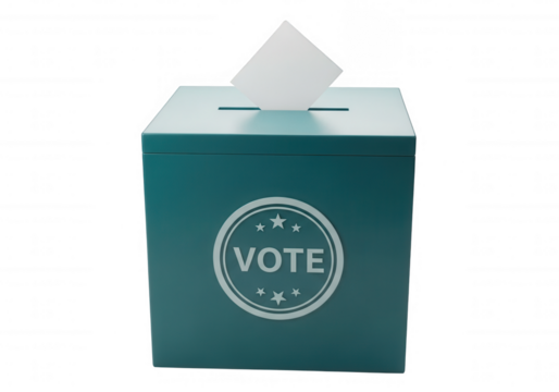 Teal Ballot Box With Vote Emblem isolated on a transparent background