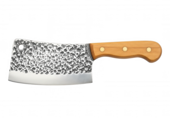 Hammered steel cleaver with wooden handle isolated on a transparent background