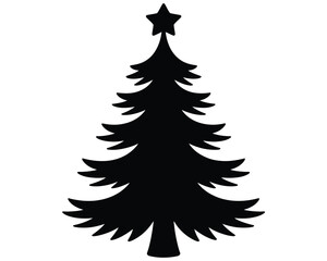 Obraz premium Festive Evergreen Silhouette: A classic silhouette of a Christmas tree, adorned with a star, stands as a symbol of the holiday spirit, conveying simplicity, elegance, and the essence of celebration.