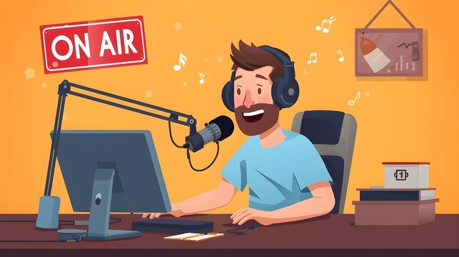 international radio day poster with male announcer