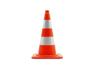 Orange traffic cone with white stripes isolated on a transparent background